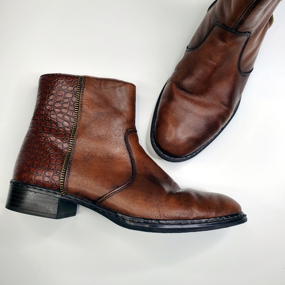 Rieker Shoes - Rieker Brown Leather Ankle Boots Snake Skin Back